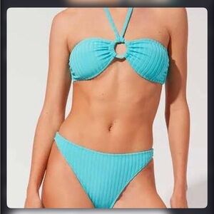 SOLID & STRIPED Ribbed Halter Bikini in Turquoise